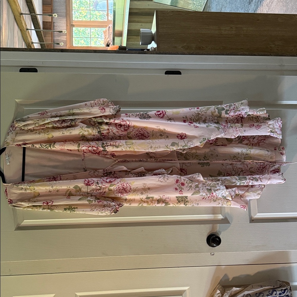 NY & Co- Floral Pink Satin Wrap Dress